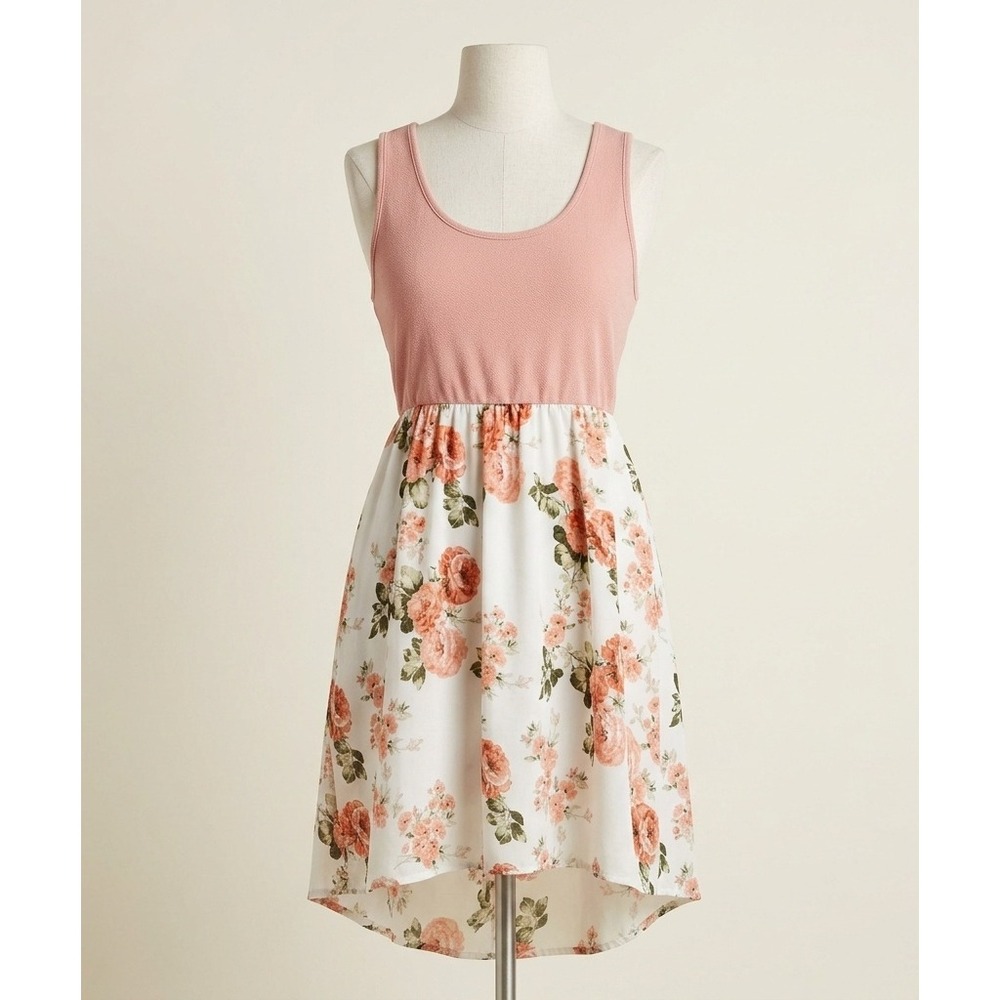 Plus Size Peach Floral Cottagecore Midi Dress Sleeveless Soft Boho Chic